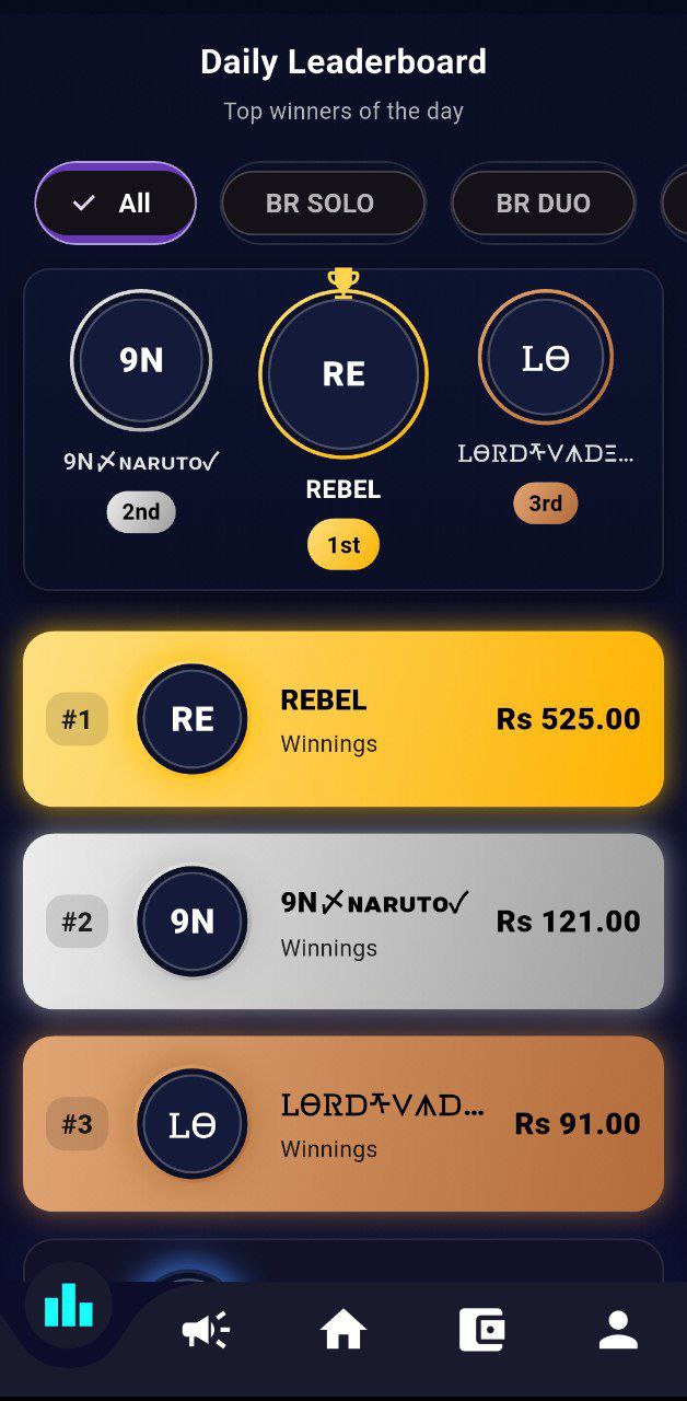GamezX App Tournament List